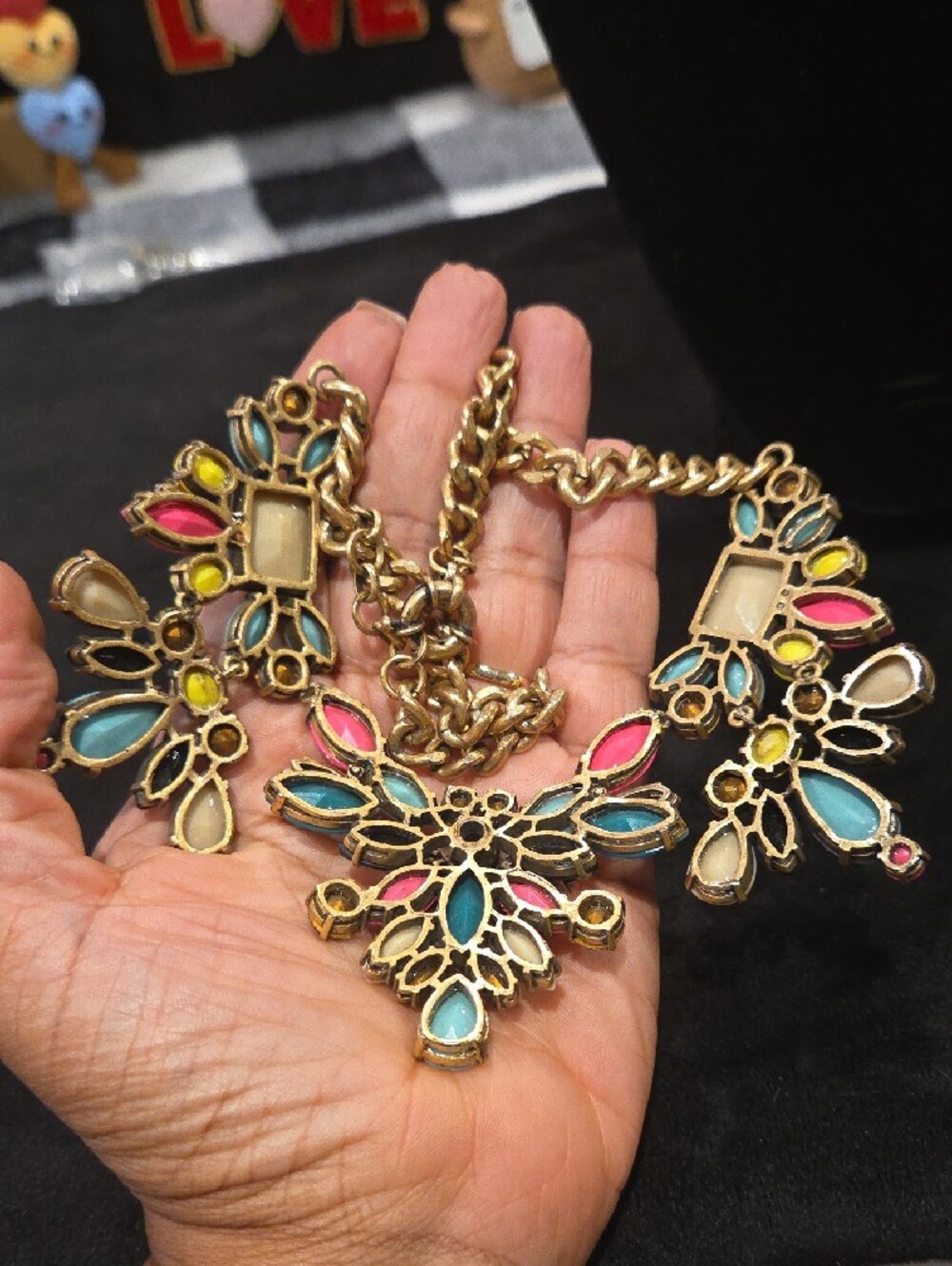 J. Crew Multicolor Floral Statement Necklace with Gold-Tone Chain - Picture 4 of 5